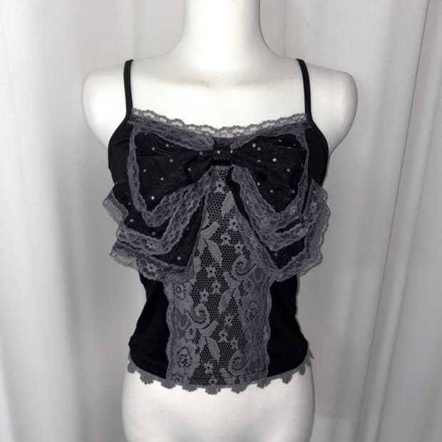 빅 리본 도트 레이스 나시 공겜여주 긱시크 블랙페어리 갸루 로맨틱