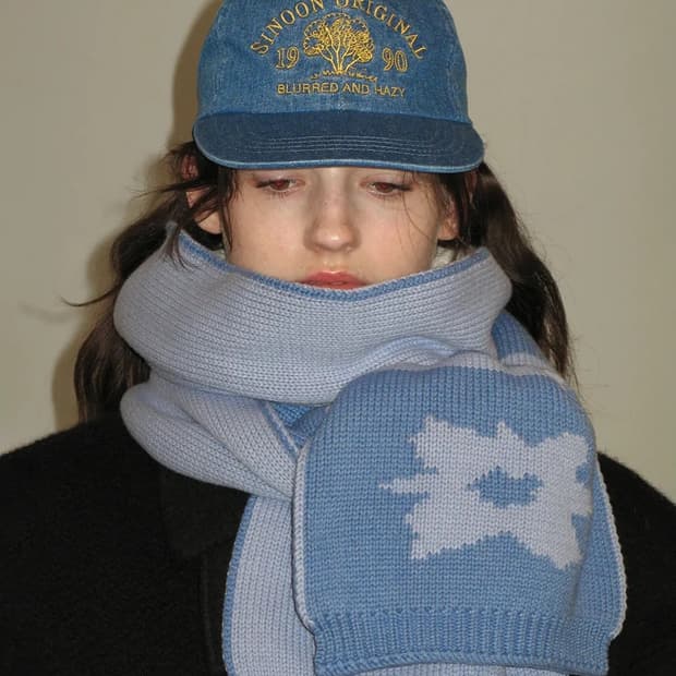 시눈 플라워 자카드 머플러 (blue)