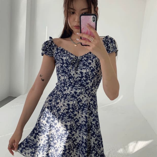 [새상품] 루루서울 베로나 퍼프 미니 드레스 블루