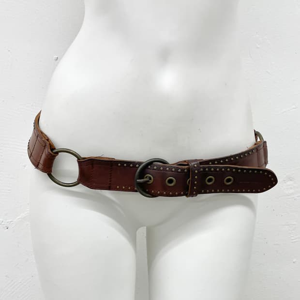 리얼레더 절개 스터드 펀칭 버클 벨트