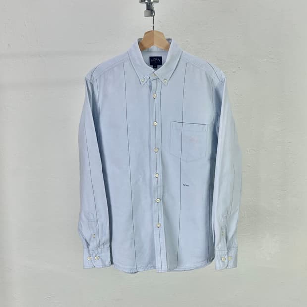 노아 라이트블루 스트라이프 로고 코튼 셔츠