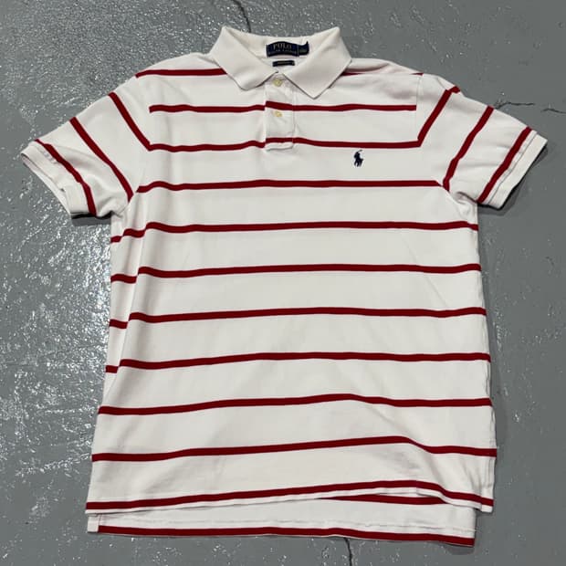 폴로랄프로렌(PoloRalphLauren) 화이트 레드 스트라이프 카라티