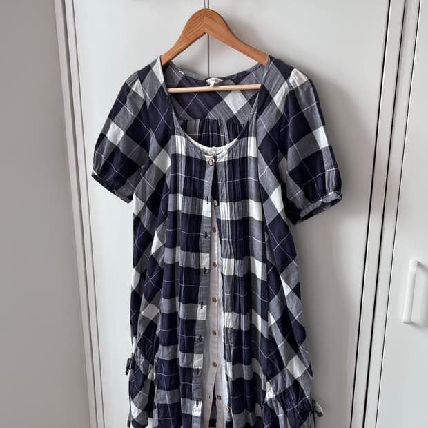 산칸사온 3can4on 체크 바선생 레이어드 원피스