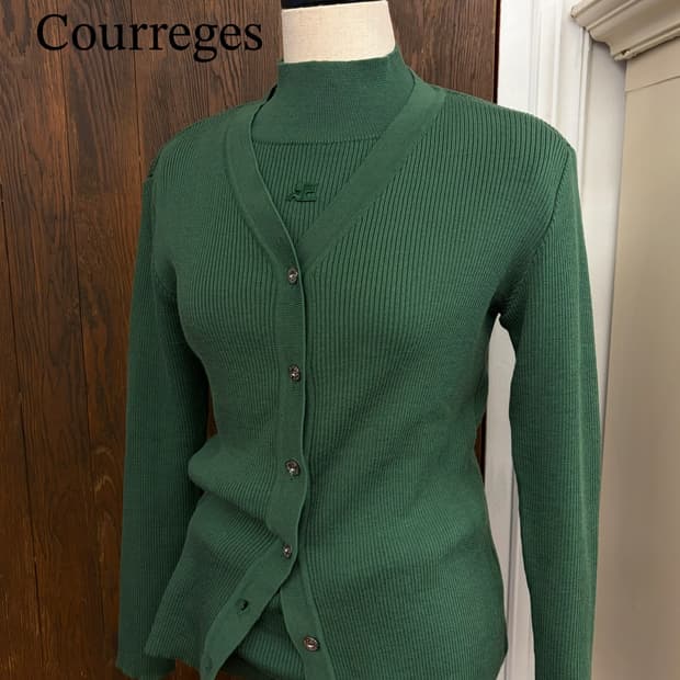 꾸레쥬 정품 그린 니트가디건 앙상블