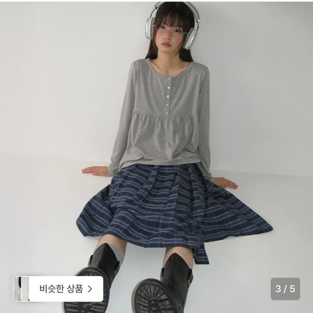 론론 셰이프 버튼 러플 롱 슬리브 그레이