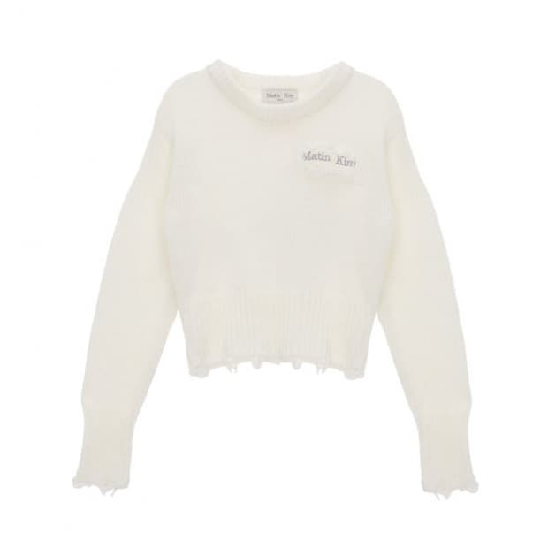 마뗑킴 데미지 솔리드 니트 풀오버 아이보리 마리떼