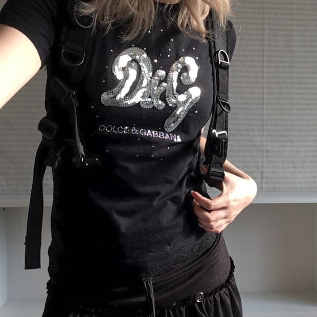 Dolce&gabbana black beads half t shirt