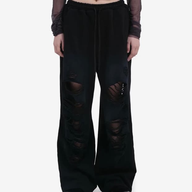 데프가먼츠 DESTROYED SWEAT PANTS 블랙 팬츠