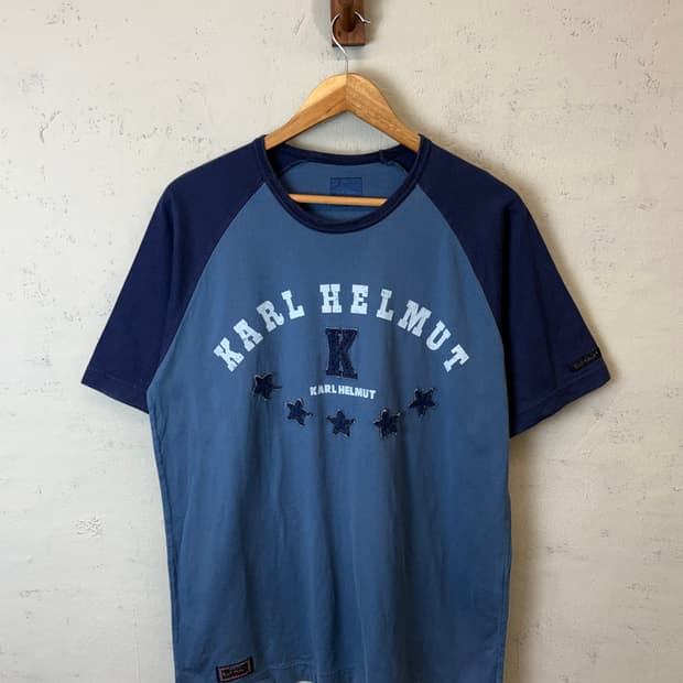 칼헬무트 일본 빈티지 인디고 데님 스타 반팔티