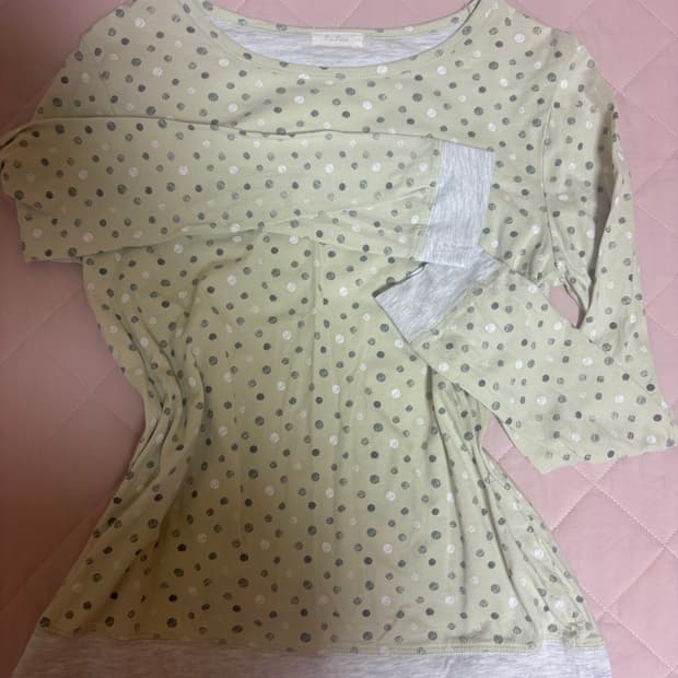 하구미 모리걸 도트 땡땡이 민트 배색 슬리브 레이어드