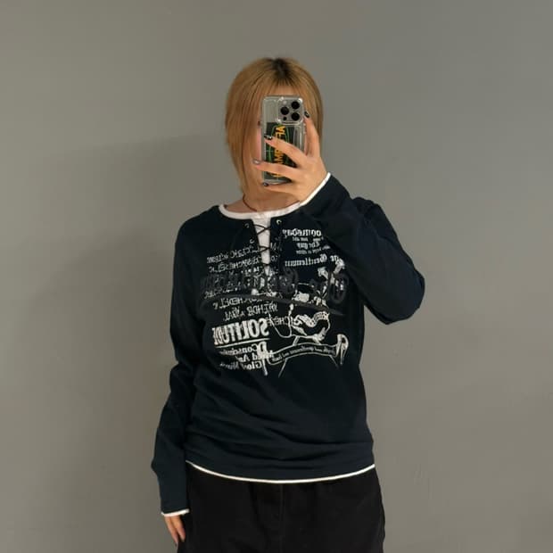 eyelet detail punk printing long sleeve