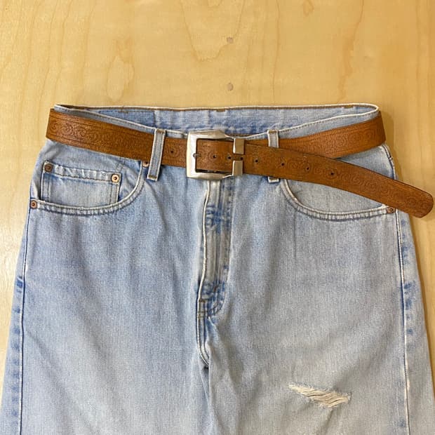 VTG carving leather belt 빈티지 음각 문양 레더 벨트