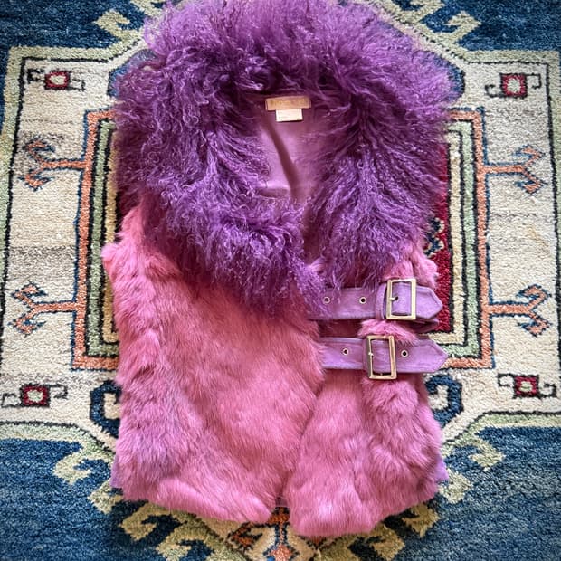 Purple lamb hair pink angora fur vest