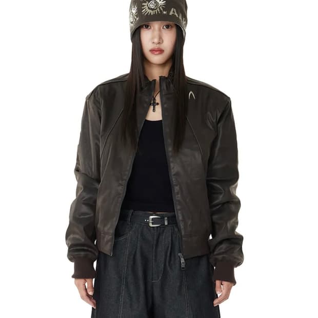 아캄 레더 블루종 자켓 브라운
