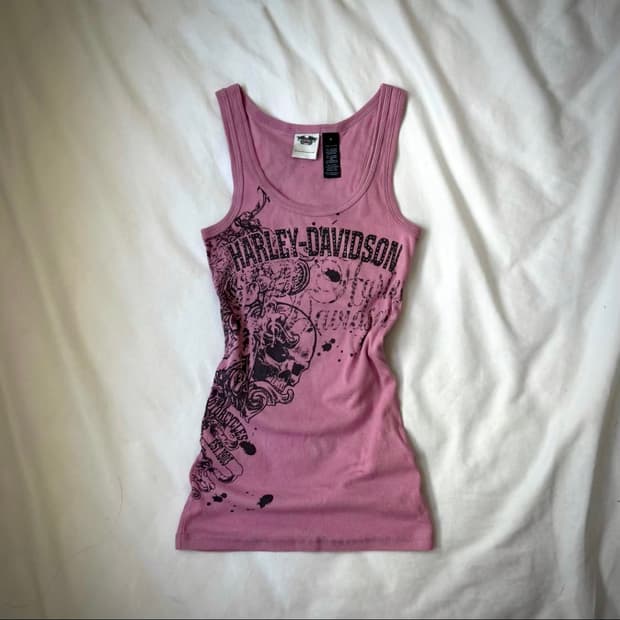 할리데이비슨 큐빅 스컬 타투프린팅 더스티핑크 슬리브리스 나시 y2k 펑크