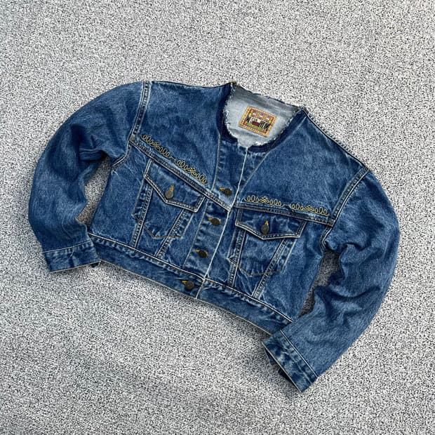 실측확인 빈티지 여성 크롭 청자켓 0403M