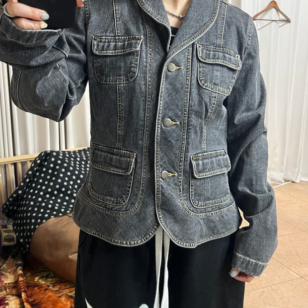 빈티지 여성 숄카라 데님 블레이저 자켓 