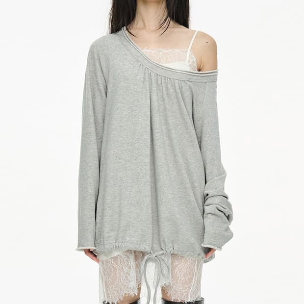 Cerric Round Hem String Top gray