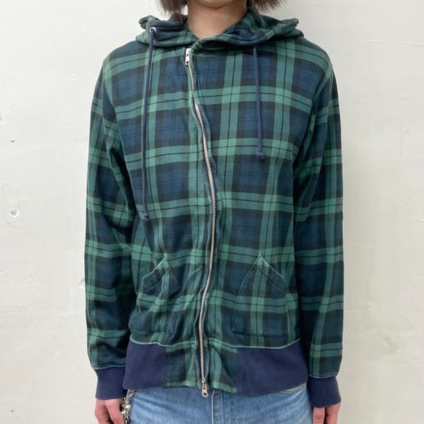 Beams Asymmetric Zipper Check Hooded