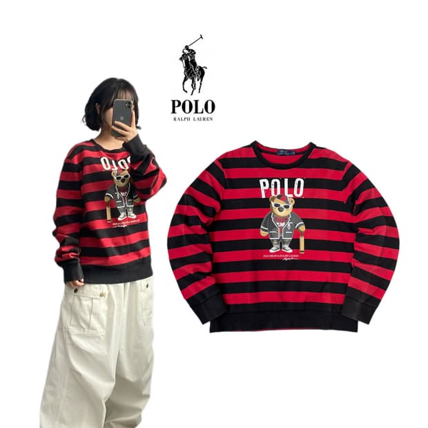 폴로 신형 베어 곰돌이 스트라이프 단가라 맨투맨