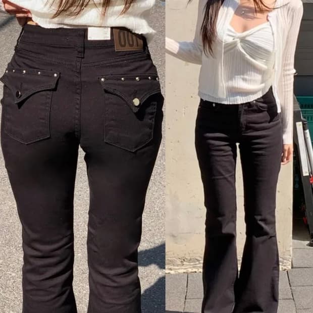 OOTJ/OOT 블랙 스터드 부츠컷 팬츠 M 새제품