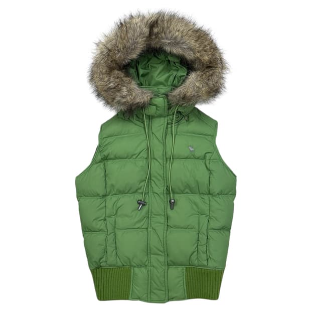 아베크롬비 빈티지 Y2K 퍼 후드 말차그린 연두 패딩조끼 베스트 M