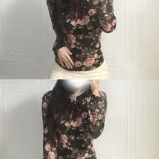 rosa cheri brown floral ribbon blouse