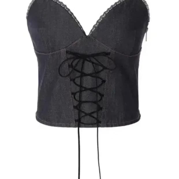 쓰리타임즈 핑크 로우 데님 탑 M