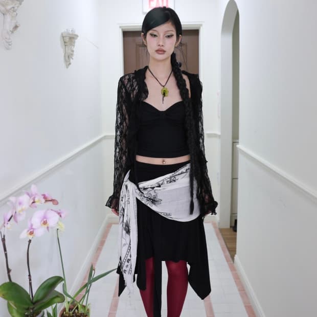 Shirring unbal wrap skirt