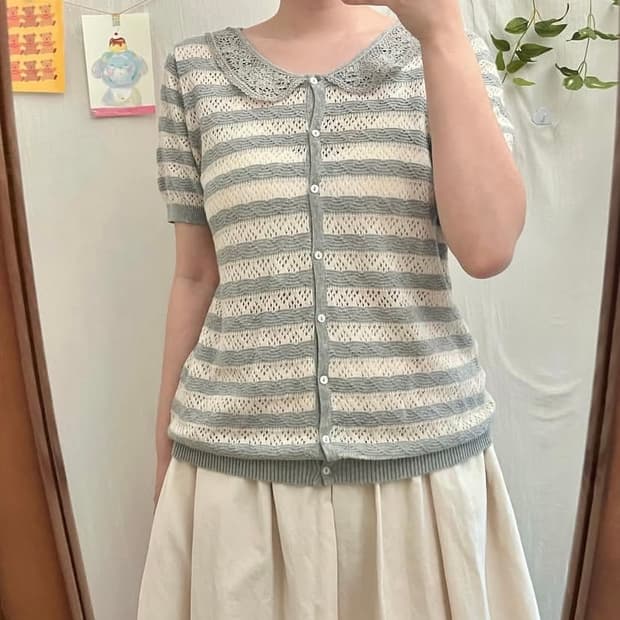 모리 레이스 반팔 니트 