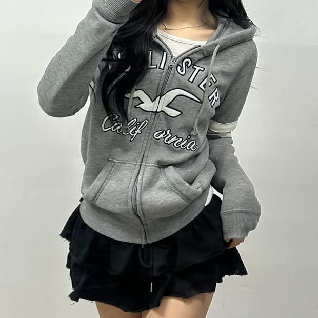 홀리스터 y2k 올드스쿨 그레이 스웻 후드집업 희귀져지(S)