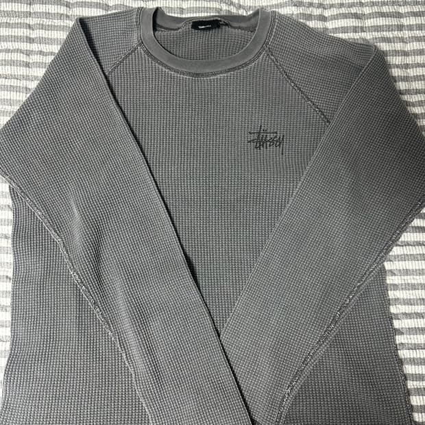 [L]스투시 레글런 써멀 롱슬리브 크루 워시드 블랙 