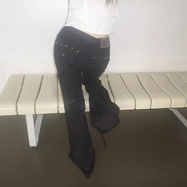 (M) 더에펠 디아 스터드 포켓 블랙 부츠컷팬츠 ootj