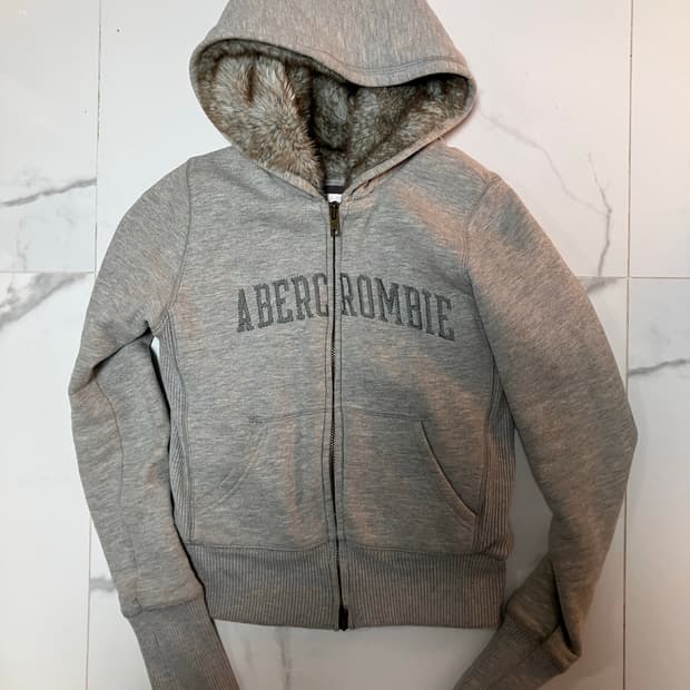 아베크롬비 Y2K 울프죠 딱붙핏 오리지널 빈티지 그레이 퍼 후디 집업