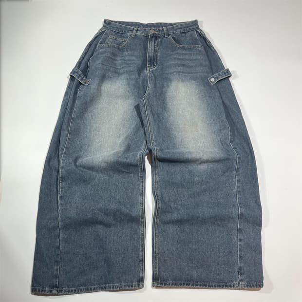 빈티지 워싱 와이드 벌룬 데님 팬츠