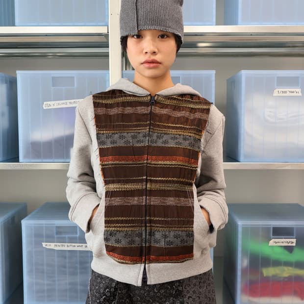 0tape FABRIC BLOCK HOODED ZIP-UP