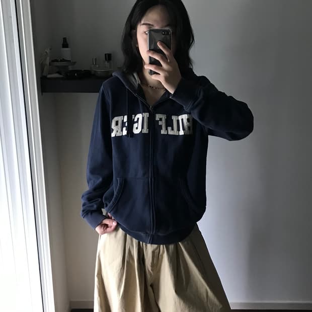타미힐피거 중앙 스펠아웃 로고 네이비 후드집업