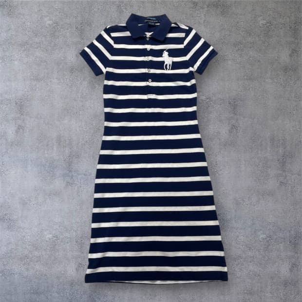 랄프로렌 스포츠 네이비 스트라이프 빅포니 슬림핏 카라 원피스 S