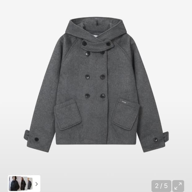 미세키서울 후드 더블 버튼 코트 차콜 하프코트 