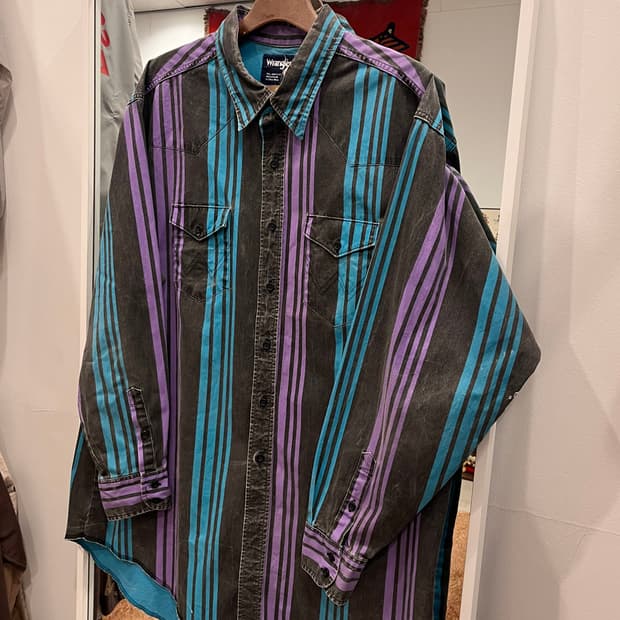90s Wrangler 랭글러 스트라이프 웨스턴 셔츠