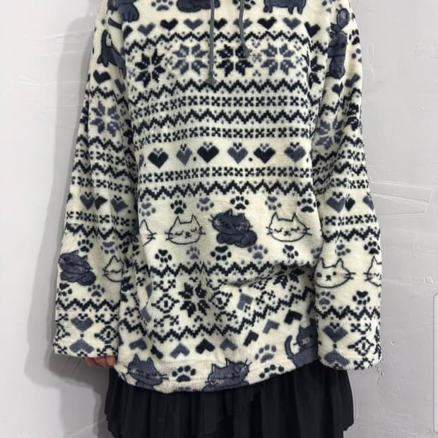 고양이 빈티지 모리걸 후리스