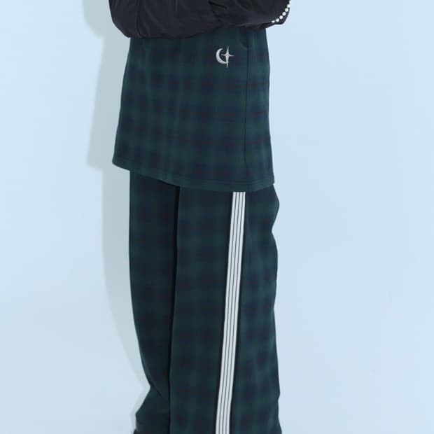 클럿스튜디오 체크 패턴 레이어드 스커트 팬츠 그린