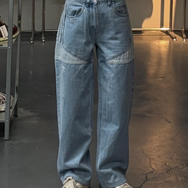 아디다스 오리지널 와이드핏 삼선 데님 팬츠A1877
