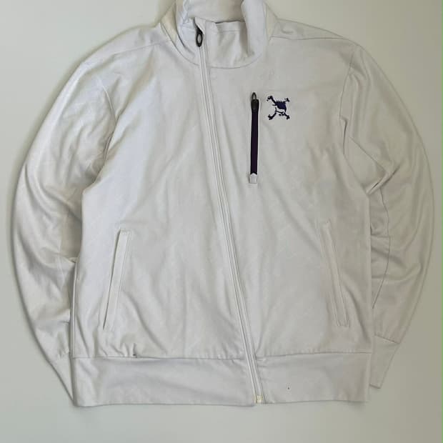 [M] 오클리 스컬 비대칭 화이트 러닝 집업 트레이닝 탑 져지