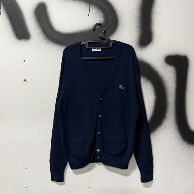 라코스테 울 100% 더블포켓 골지 가디건