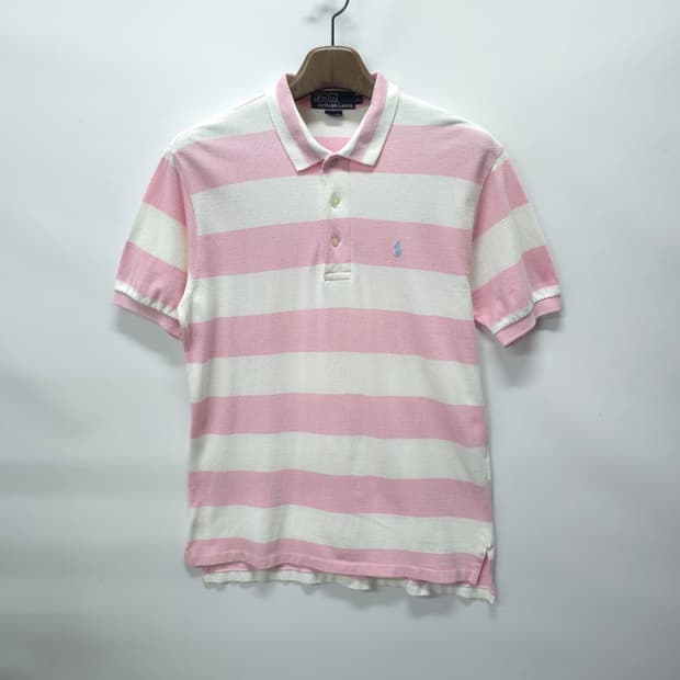 폴로랄프로렌 90s 빈티지 남성 핑크화이트 보더 피케반팔티