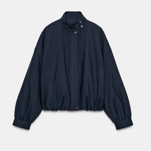 자라 핀스트라이프 봄버 자켓 네이비