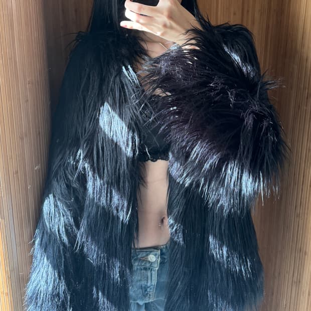 블랙 장모 퍼자켓