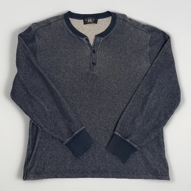 RRL 더블알엘 인디고 자카드 니트 헨리넥 롱슬리브 티셔츠