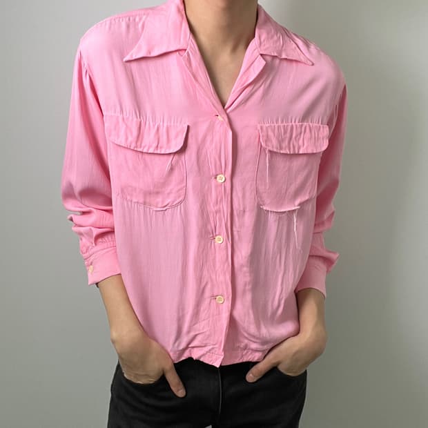 드라이 본즈 핑크 투 포켓 오픈 칼라 셔츠 M